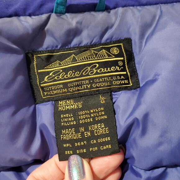 Vtg Eddie Bauer Mens Goose Down Insulated Puffer Lined Nylon Jacket Size L 80s - Picture 12 of 15